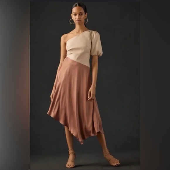 Anthropologie NWT Faux Leather One Shoulder Asymmetrical MIDI Dress. - Picture 1 of 13